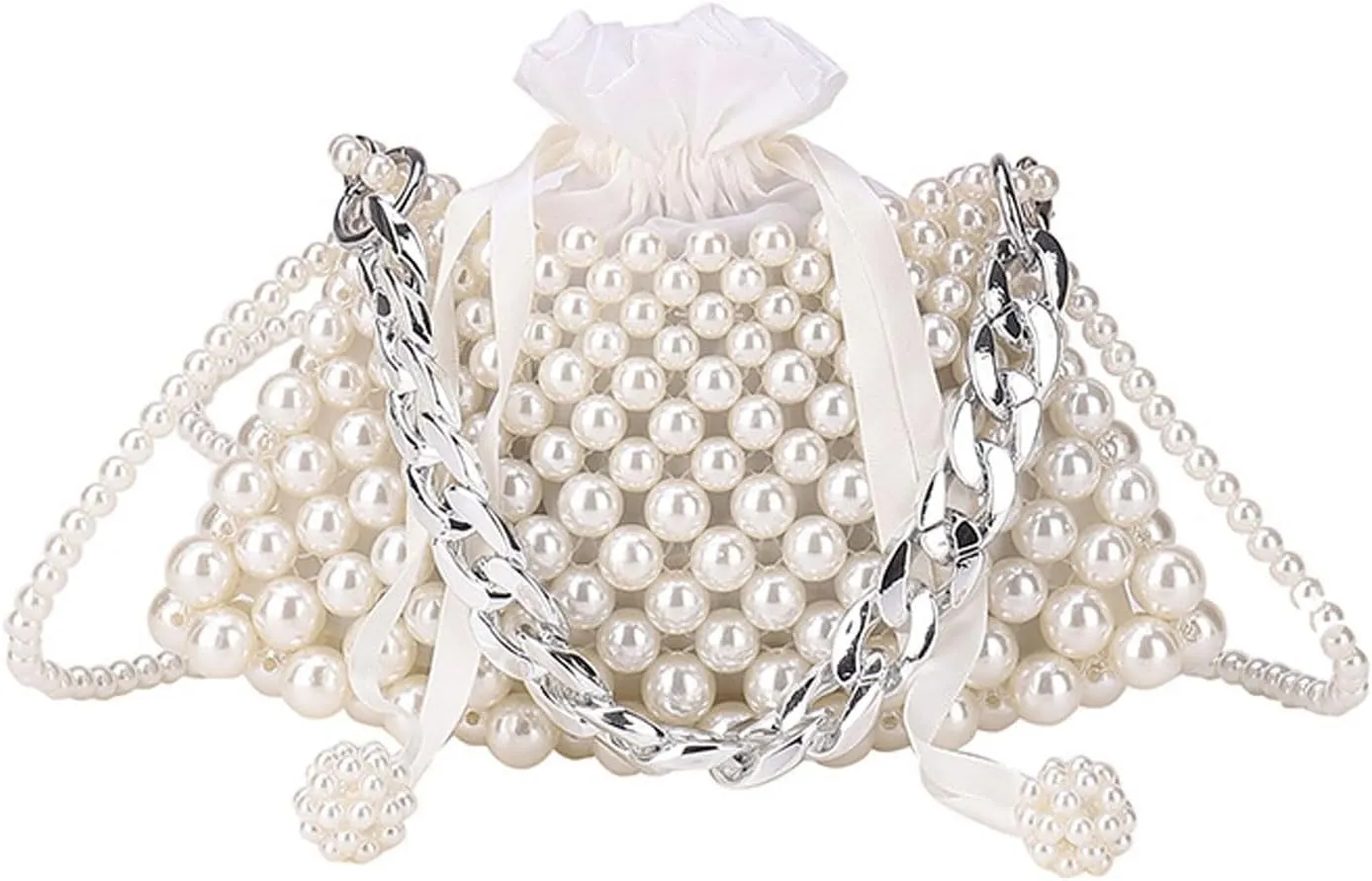 Luxury Pearl Bag Chain Bag Purse Ladies Beaded Cross Body Shoulder Bag Handmade Bags Women's Clutches for Wedding Party Bridal Party Gifts for Girls Women 13