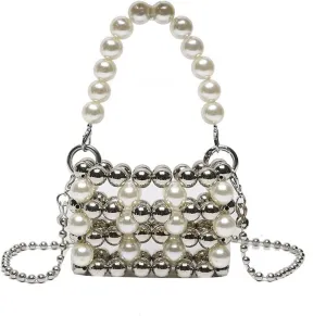 Luxury Pearl Bag Chain Bag Purse Ladies Beaded Cross Body Shoulder Bag Handmade Bags Women's Clutches for Wedding Party Bridal Party Gifts for Girls Women 26