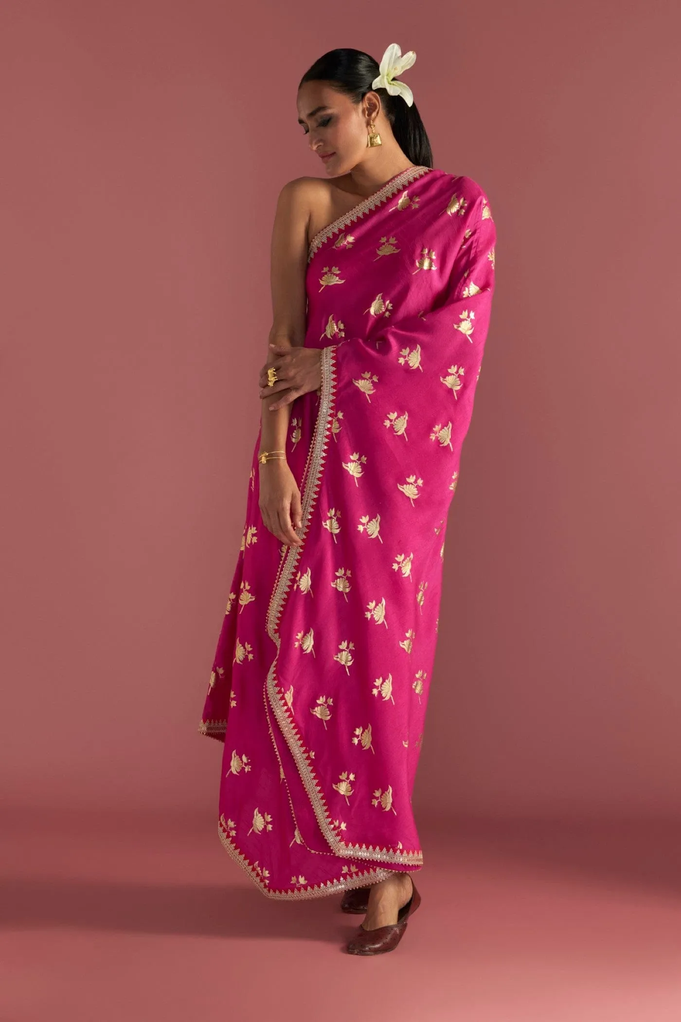 Magenta Irisbud One Shoulder Kaftan