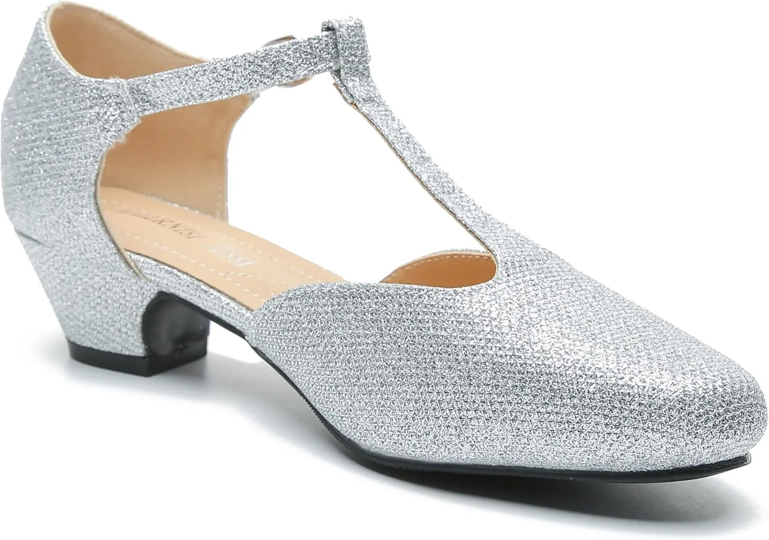 MAIERNISI JESSI Women's T-Strap Low Chunky Heel Mary Jane Pumps Cut Out Wedding Dress Shoes