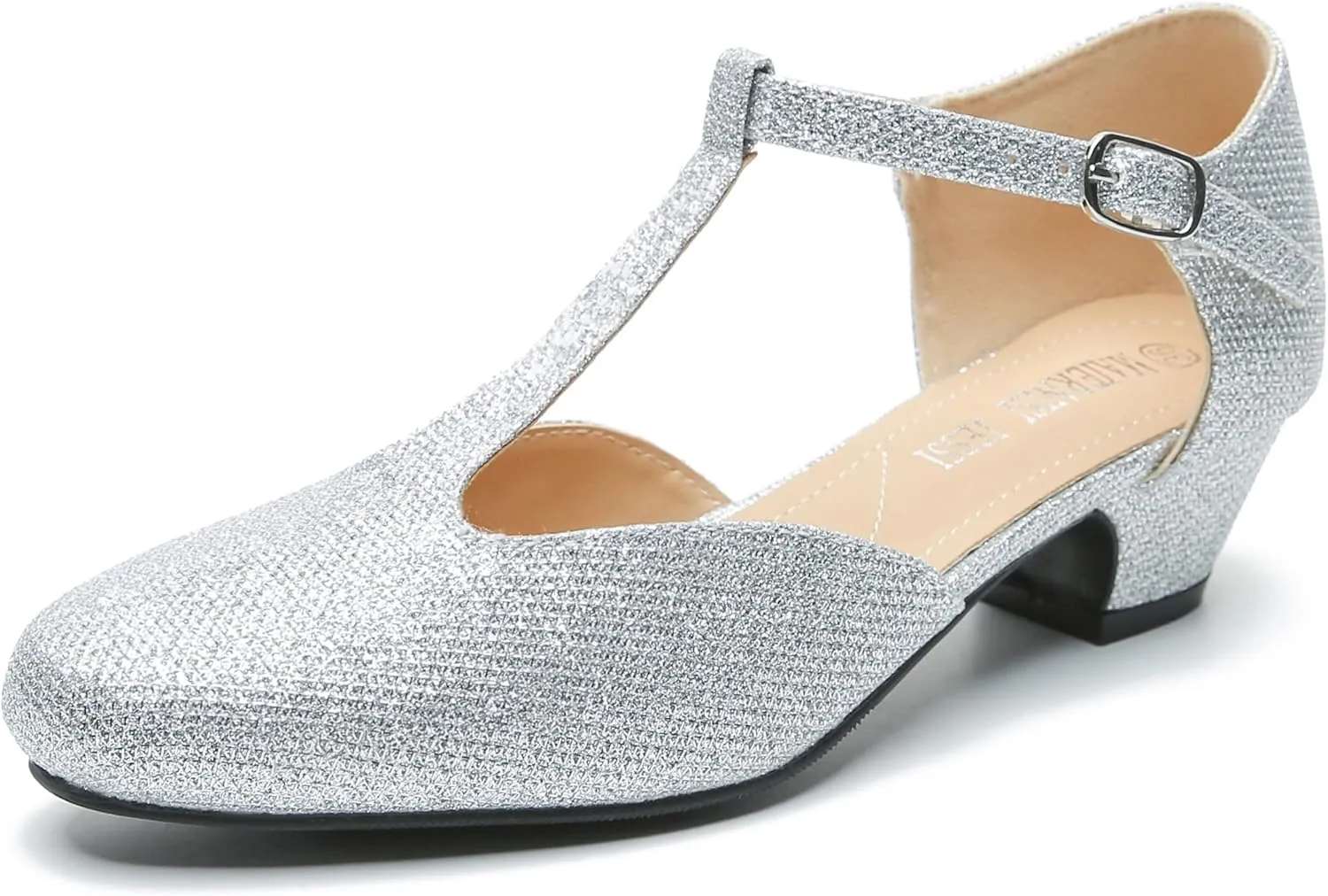 MAIERNISI JESSI Women's T-Strap Low Chunky Heel Mary Jane Pumps Cut Out Wedding Dress Shoes