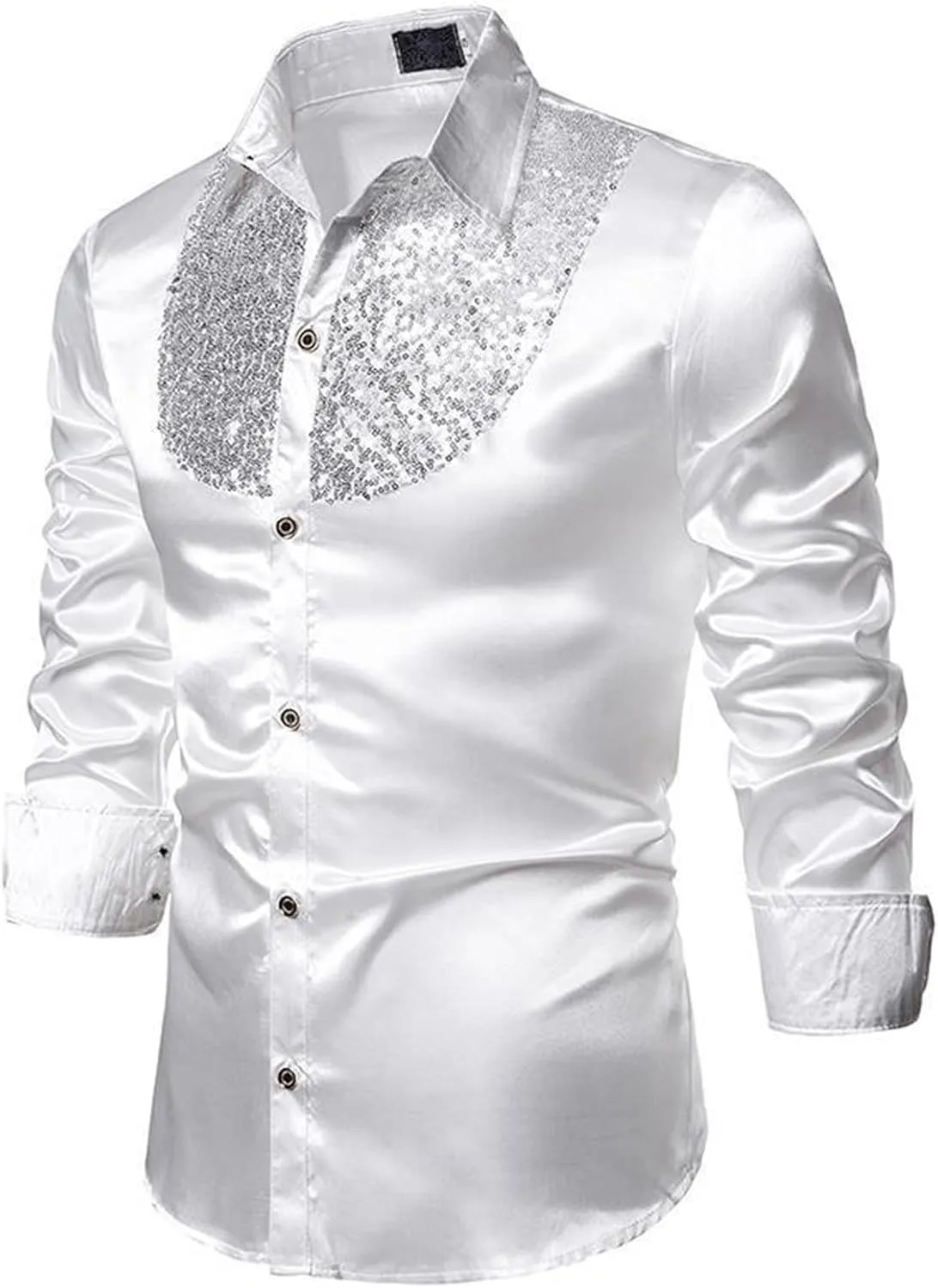 Mardi Gras Shirt for Men Fashion Long Sleeve Button Down Sequin T-Shirt Regular Fit Lapel Neck Nightclub Performance Clothing