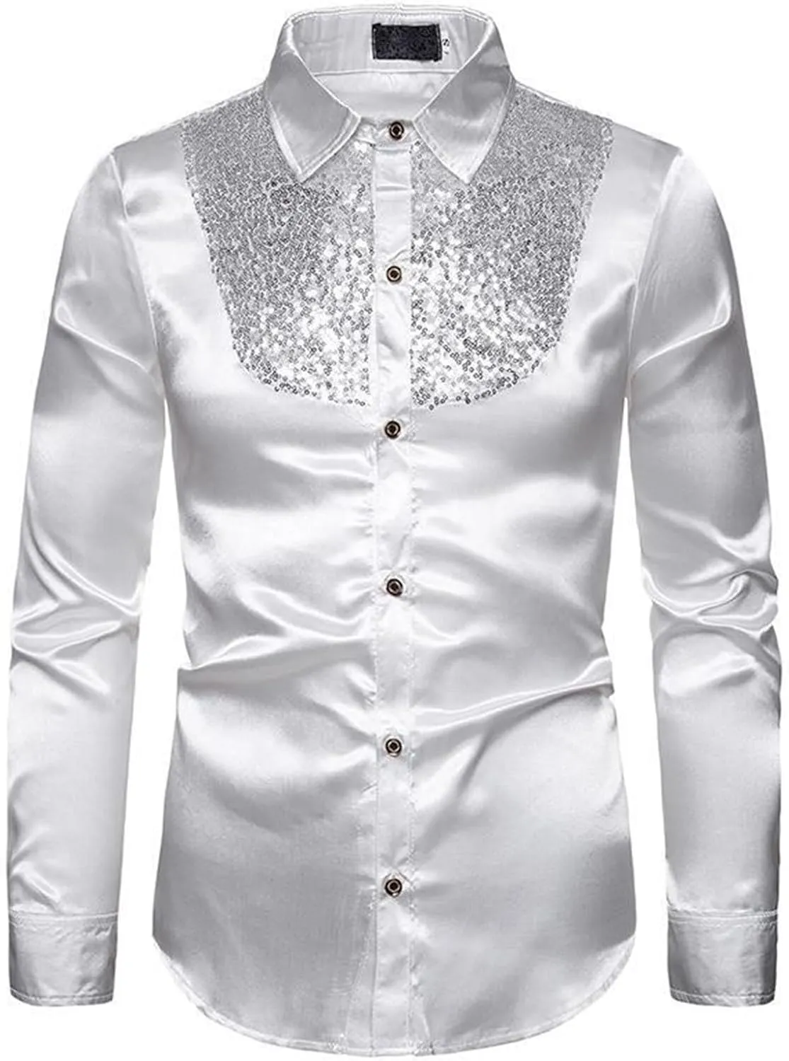 Mardi Gras Shirt for Men Fashion Long Sleeve Button Down Sequin T-Shirt Regular Fit Lapel Neck Nightclub Performance Clothing