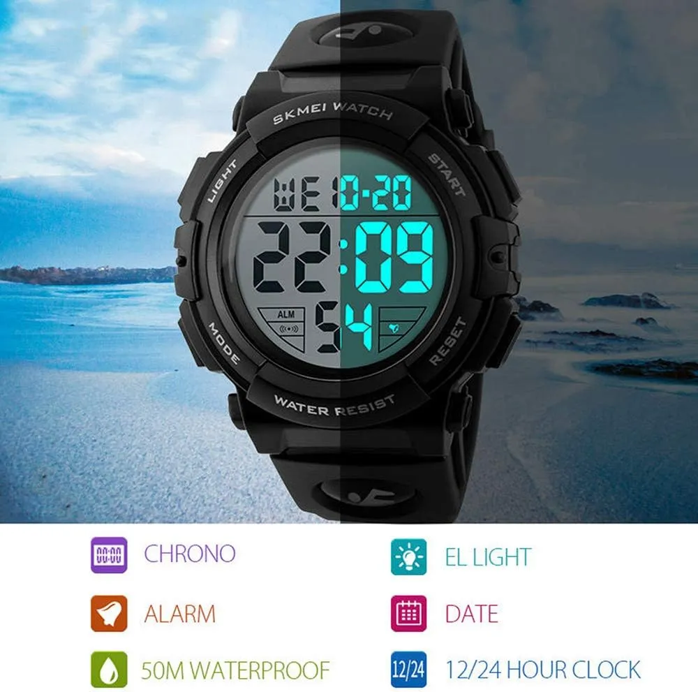 MASTOP Men Digital Watch Big Dial Chronograph Outdoor Sports 50M Water Resistant Multifunctional Wristwatches