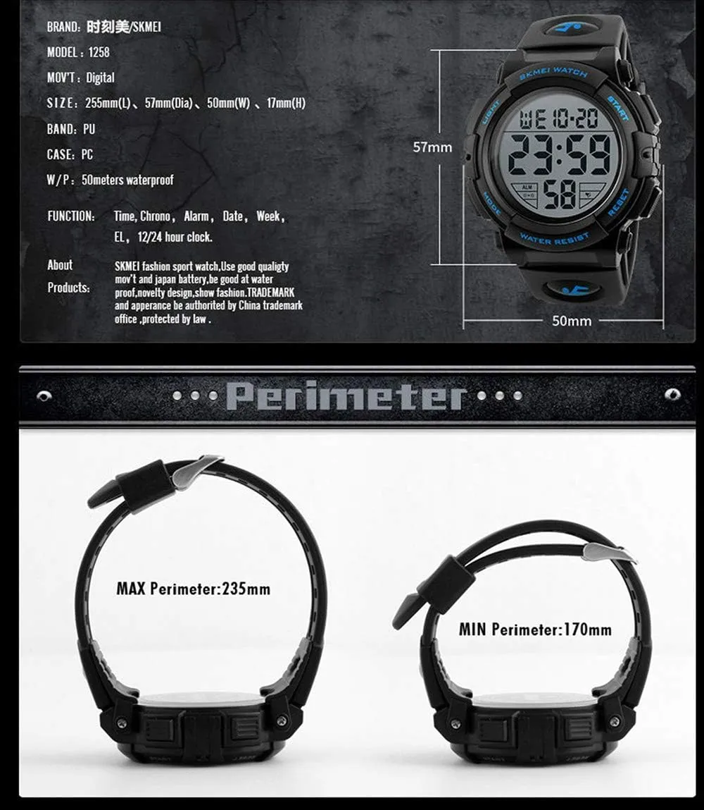MASTOP Men Digital Watch Big Dial Chronograph Outdoor Sports 50M Water Resistant Multifunctional Wristwatches