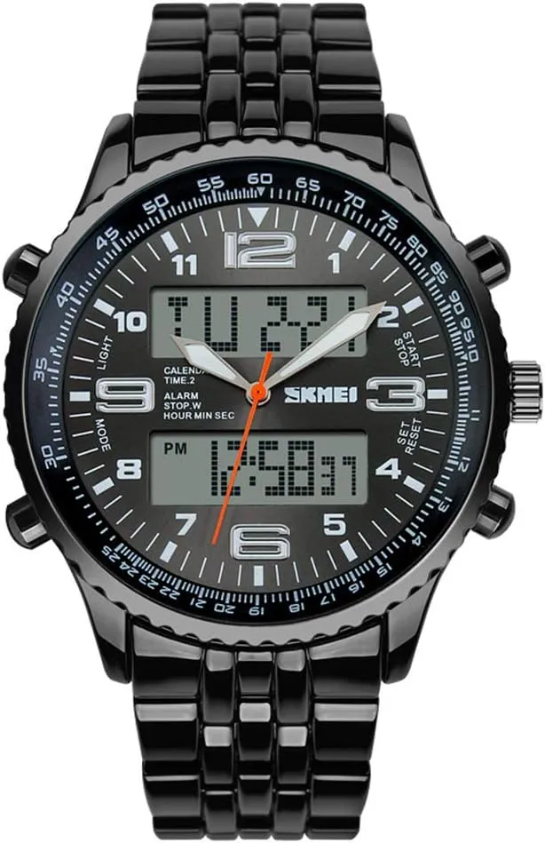MASTOPMen Wrist Watch,Digital Sports Waterproof Watch with Dual Time Chronograph Countdown Alarm Backlight,Stainless Steel Business Watches for Men