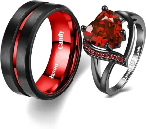 Matching Engagement Rings for Couples Promise Rings for Him and Her Custom Wedding Rings for Men Women Heart Shaped Rings Christmas Valentines Day Gifts for Her Wife Girlfriend,with Heart Box