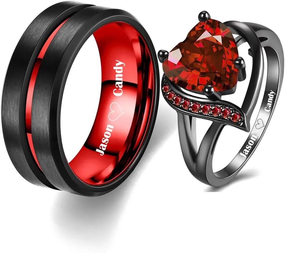 Matching Engagement Rings for Couples Promise Rings for Him and Her Custom Wedding Rings for Men Women Heart Shaped Rings Christmas Valentines Day Gifts for Her Wife Girlfriend,with Heart Box