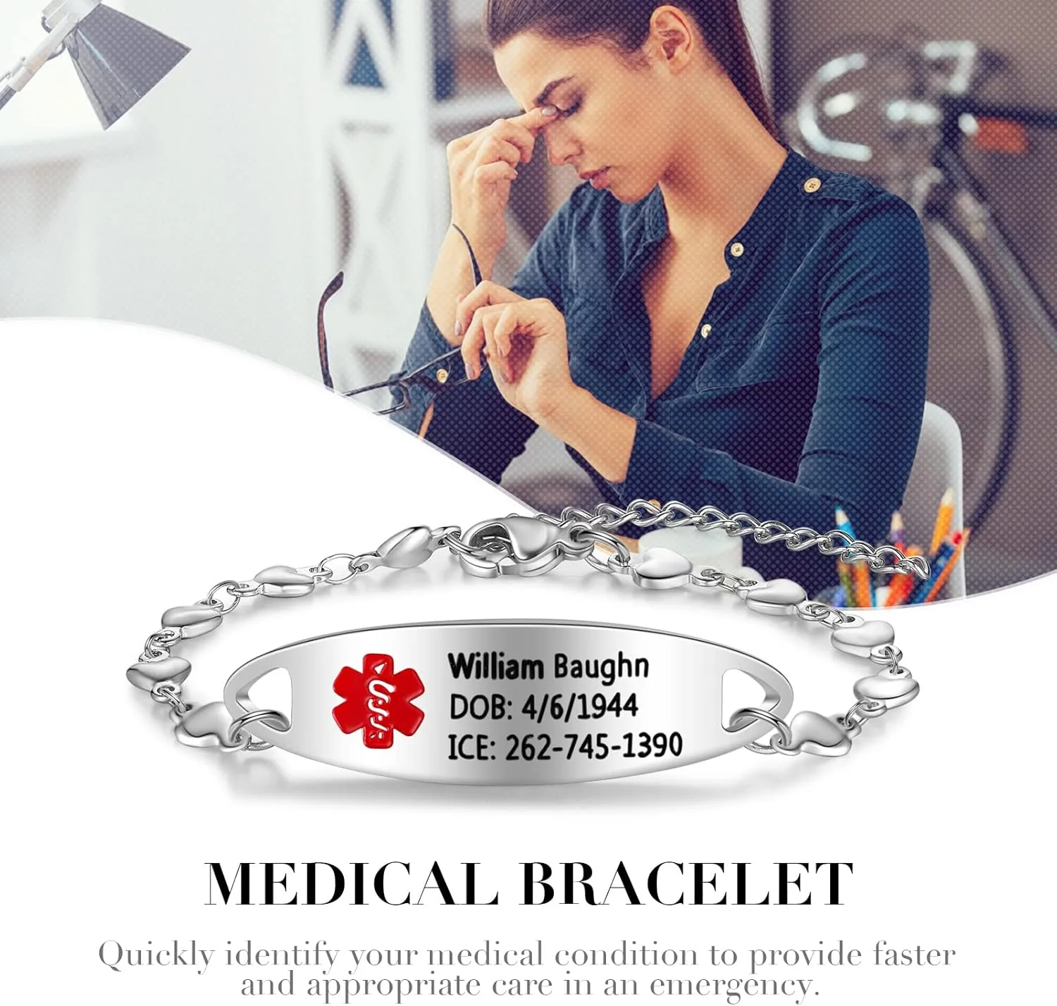 Medical Alert Bracelets for Women Personalized Medical Bracelets for Her Medical ID Bracelets Emergency Medical Alert