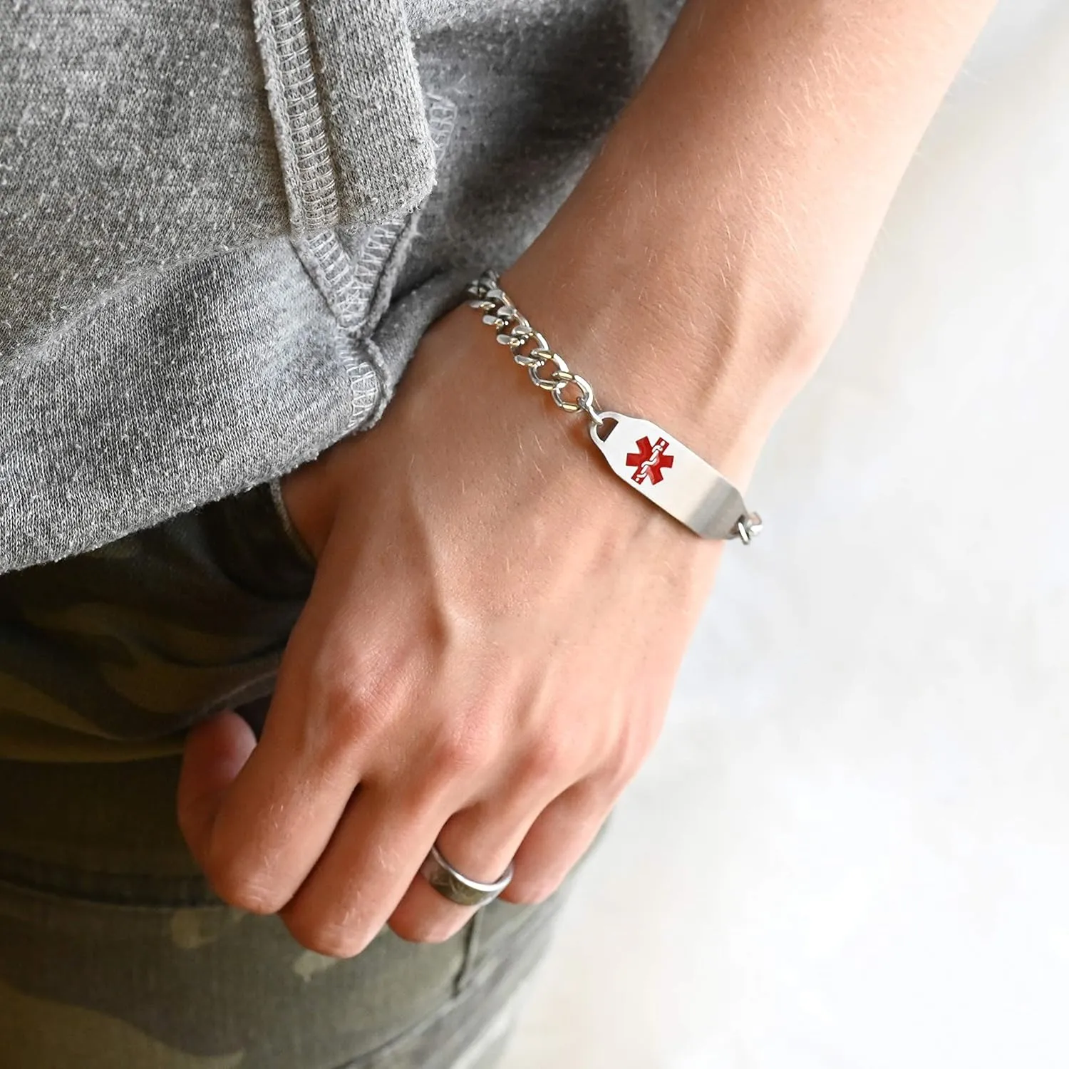 Medical Bracelet With Free Engraving, Stainless Steel and Identification Card, Curb Chain Alert | Made In USA
