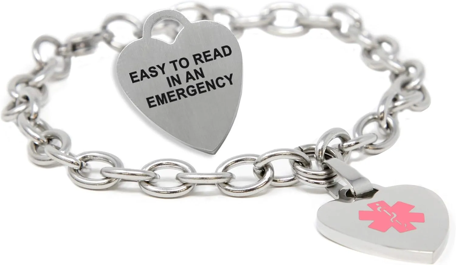 Medical Id Bracelets For Women With Free Engraving, Stainless Steel And Id Card, O-link Chain Alert
