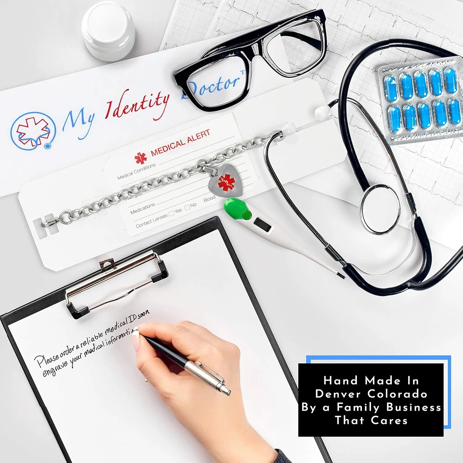 Medical Id Bracelets For Women With Free Engraving, Stainless Steel And Id Card, O-link Chain Alert