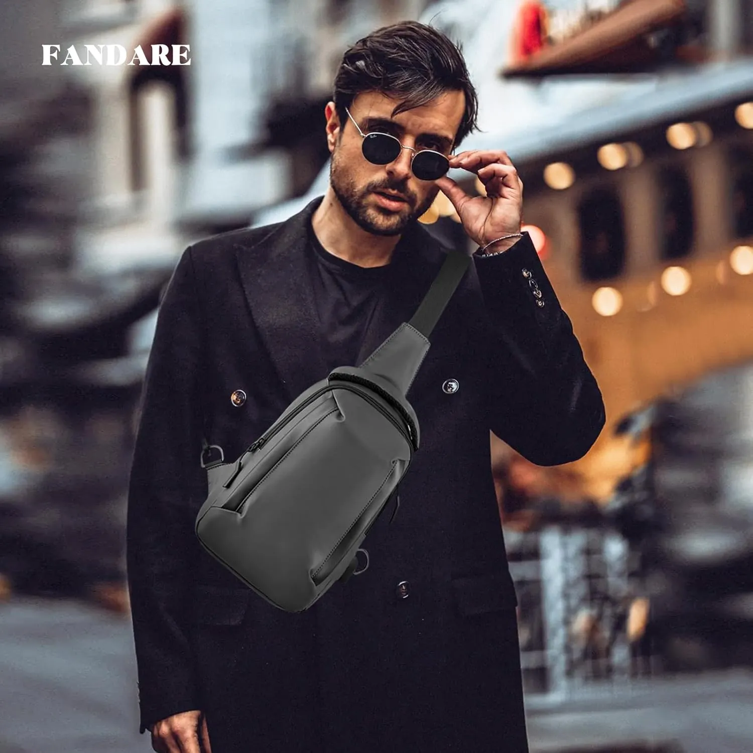 Men Crossbody sling bag Chest messenger pack with USB
