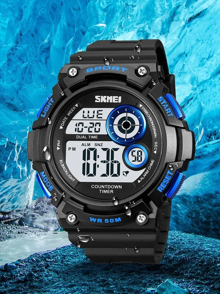 Men Sport Digital Watch 7 Colors LED Light Outdoor Military Watches Chronograph Alarm Clock Wristwatch
