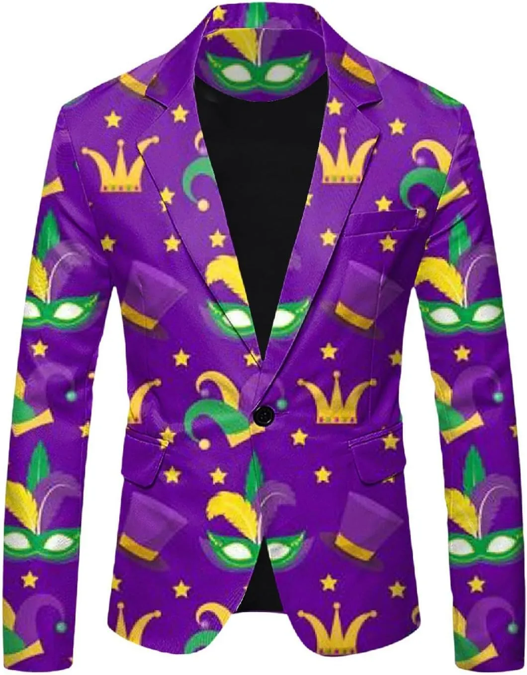 Mens 2 Piece Mardi Gras Casual Sweatsuits One Buttton Notched Lapel Party Floral Suit Jacket Dress Pants Suits Set