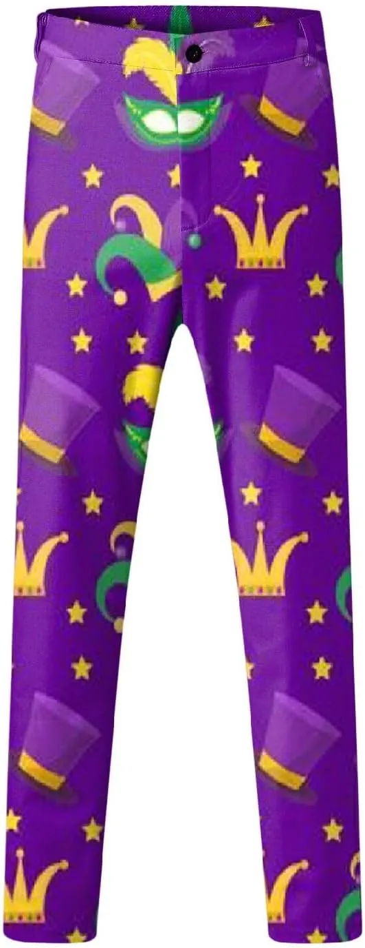 Mens 2 Piece Mardi Gras Casual Sweatsuits One Buttton Notched Lapel Party Floral Suit Jacket Dress Pants Suits Set