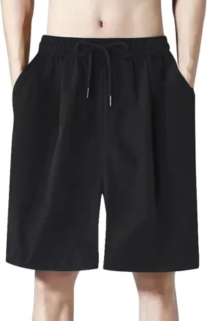 Mens 2024 Casual Shorts Breathable Plus Size Loose Summer Running Short Pants Drawstring Elastic Waisted Beach Vacation Short