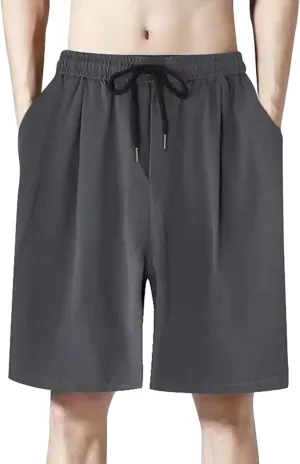 Mens 2024 Casual Shorts Breathable Plus Size Loose Summer Running Short Pants Drawstring Elastic Waisted Beach Vacation Short