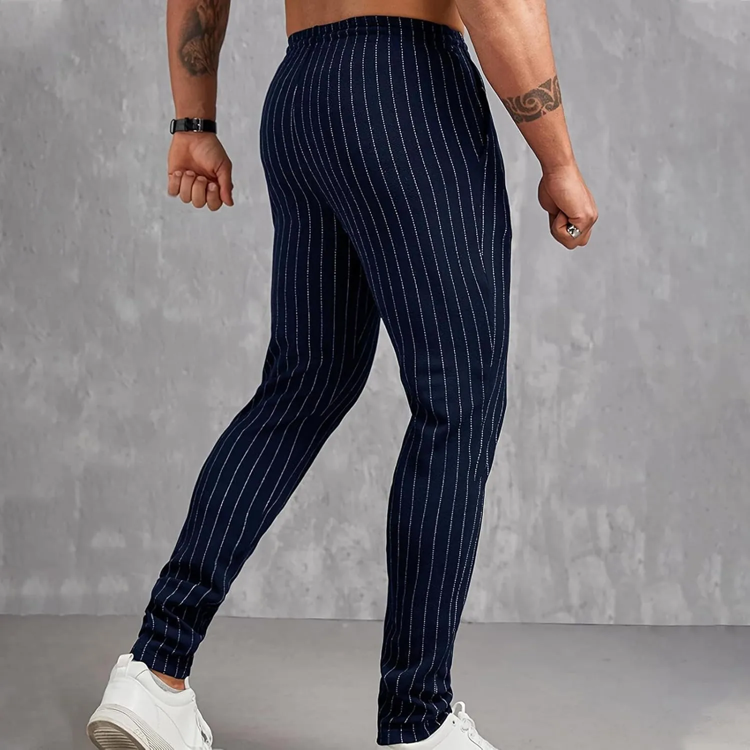 Mens Chinos Skinny Pants Solid Striped Flat Front Pants Slim Fit Stretch Casual Trousers Golf Business Dress Pants