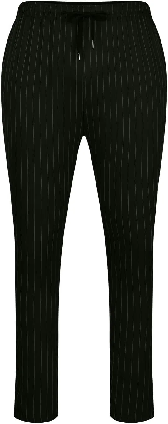 Mens Chinos Skinny Pants Solid Striped Flat Front Pants Slim Fit Stretch Casual Trousers Golf Business Dress Pants