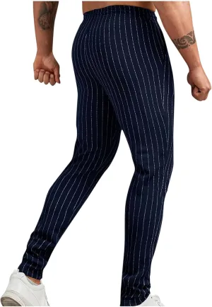 Mens Chinos Skinny Pants Solid Striped Flat Front Pants Slim Fit Stretch Casual Trousers Golf Business Dress Pants