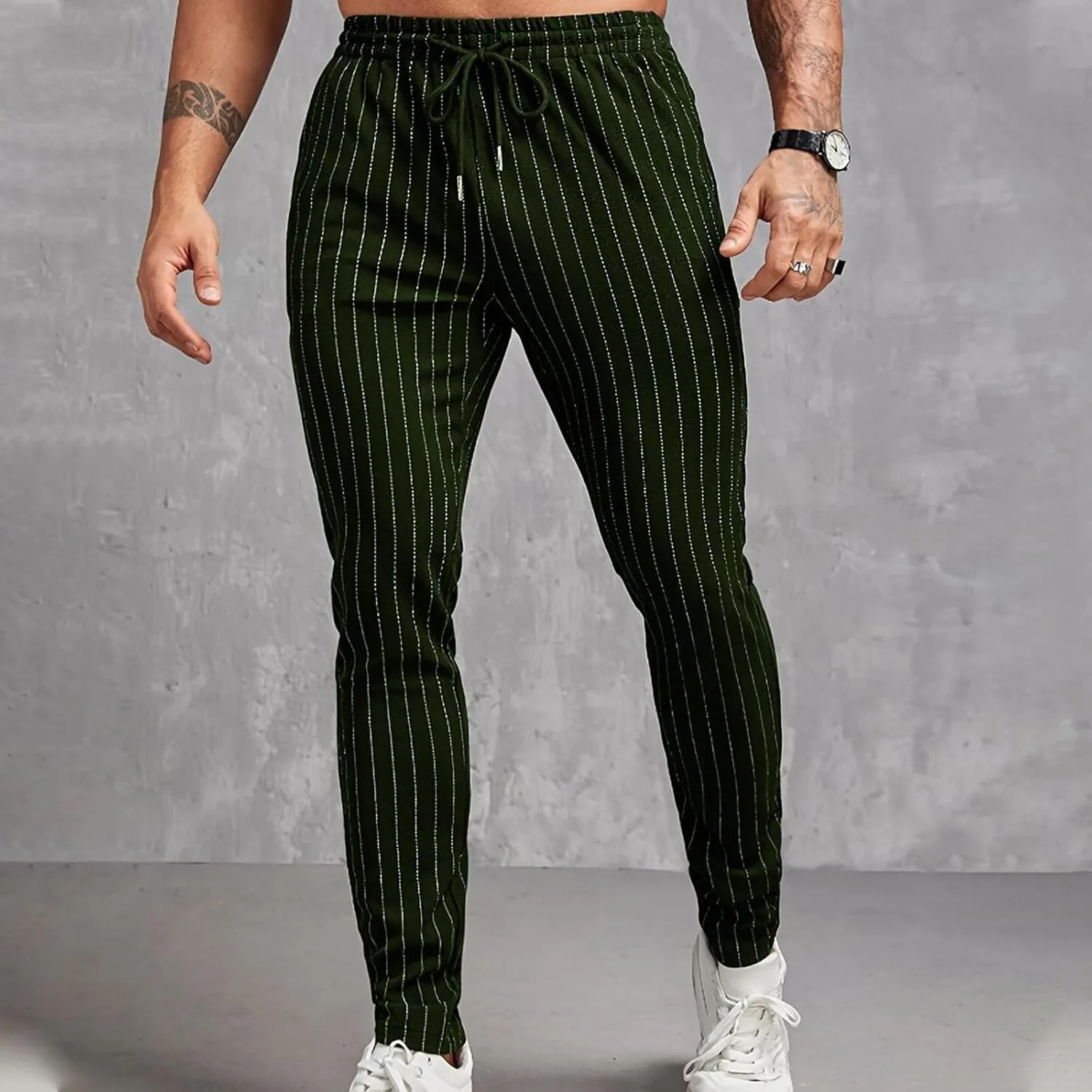 Mens Chinos Skinny Pants Solid Striped Flat Front Pants Slim Fit Stretch Casual Trousers Golf Business Dress Pants