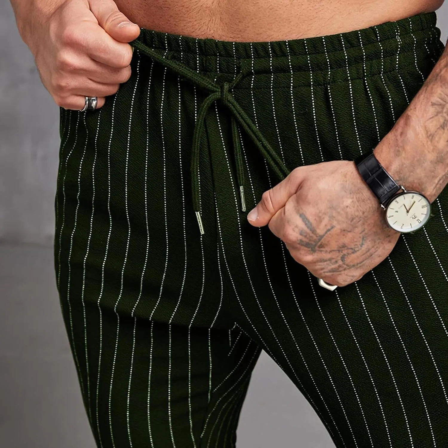 Mens Chinos Skinny Pants Solid Striped Flat Front Pants Slim Fit Stretch Casual Trousers Golf Business Dress Pants