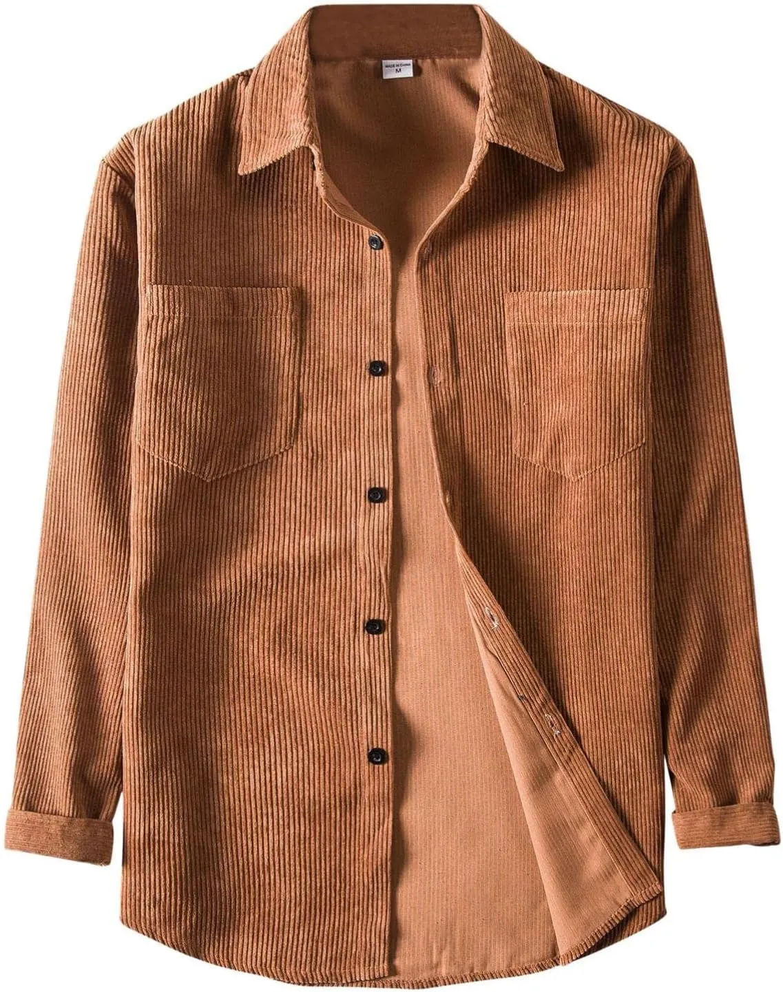 Men's Corduroy Shirts Jacket Casual Lightweight Button Down Long Sleeve Shirt Slim Fit Turn-Down Collar Ribbed Shacket