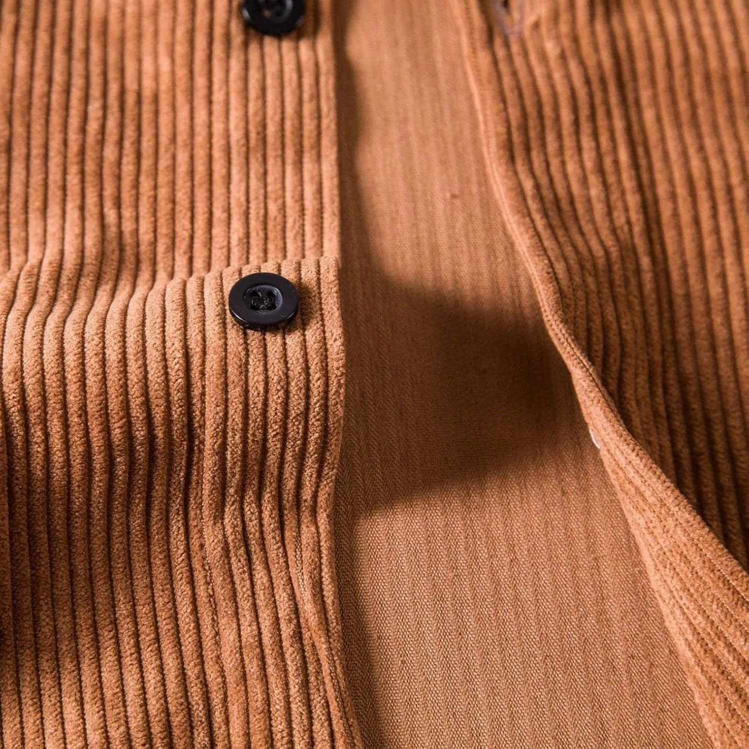 Men's Corduroy Shirts Jacket Casual Lightweight Button Down Long Sleeve Shirt Slim Fit Turn-Down Collar Ribbed Shacket
