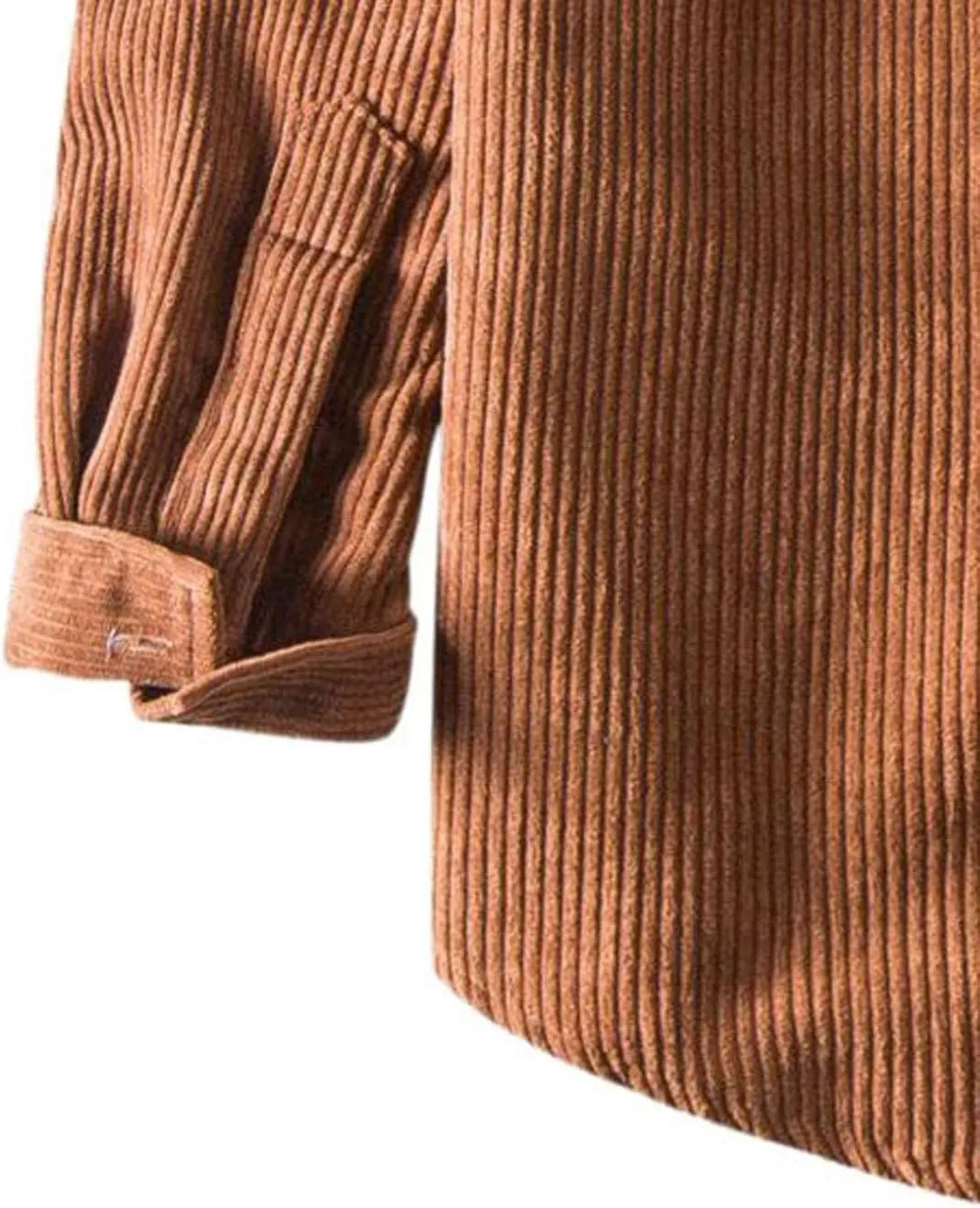 Men's Corduroy Shirts Jacket Casual Lightweight Button Down Long Sleeve Shirt Slim Fit Turn-Down Collar Ribbed Shacket