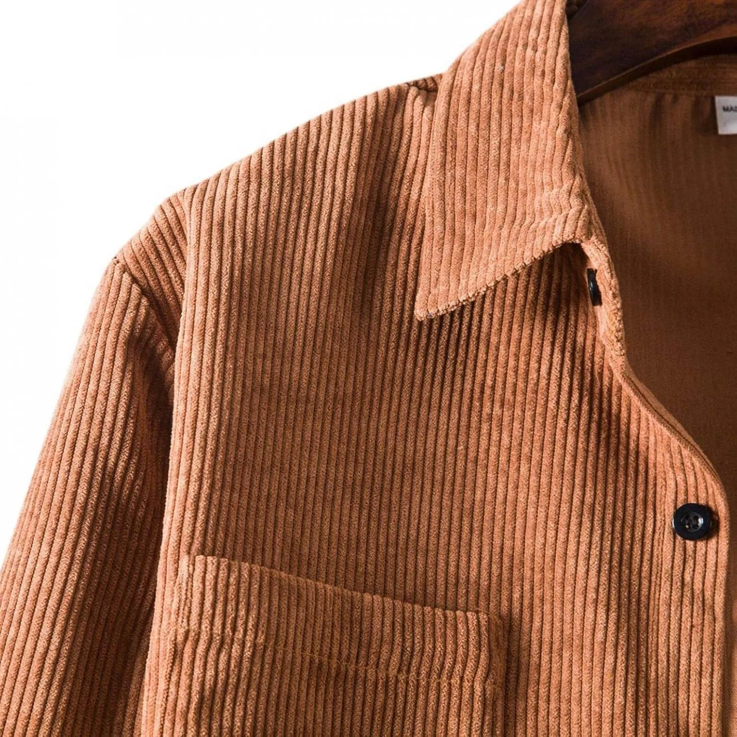 Men's Corduroy Shirts Jacket Casual Lightweight Button Down Long Sleeve Shirt Slim Fit Turn-Down Collar Ribbed Shacket