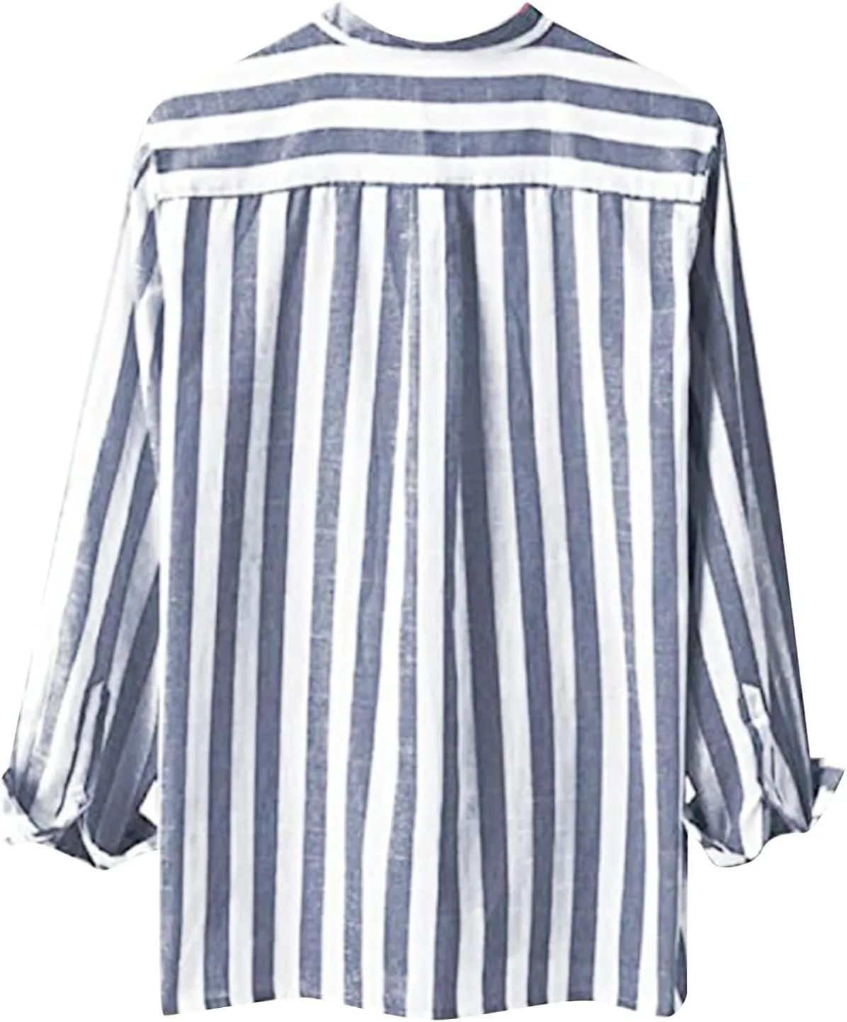 Men's Cotton Linen Shirts Casual Long Sleeve Button-Down Striped Dress Shirt Loose Fit Comfy Shirts