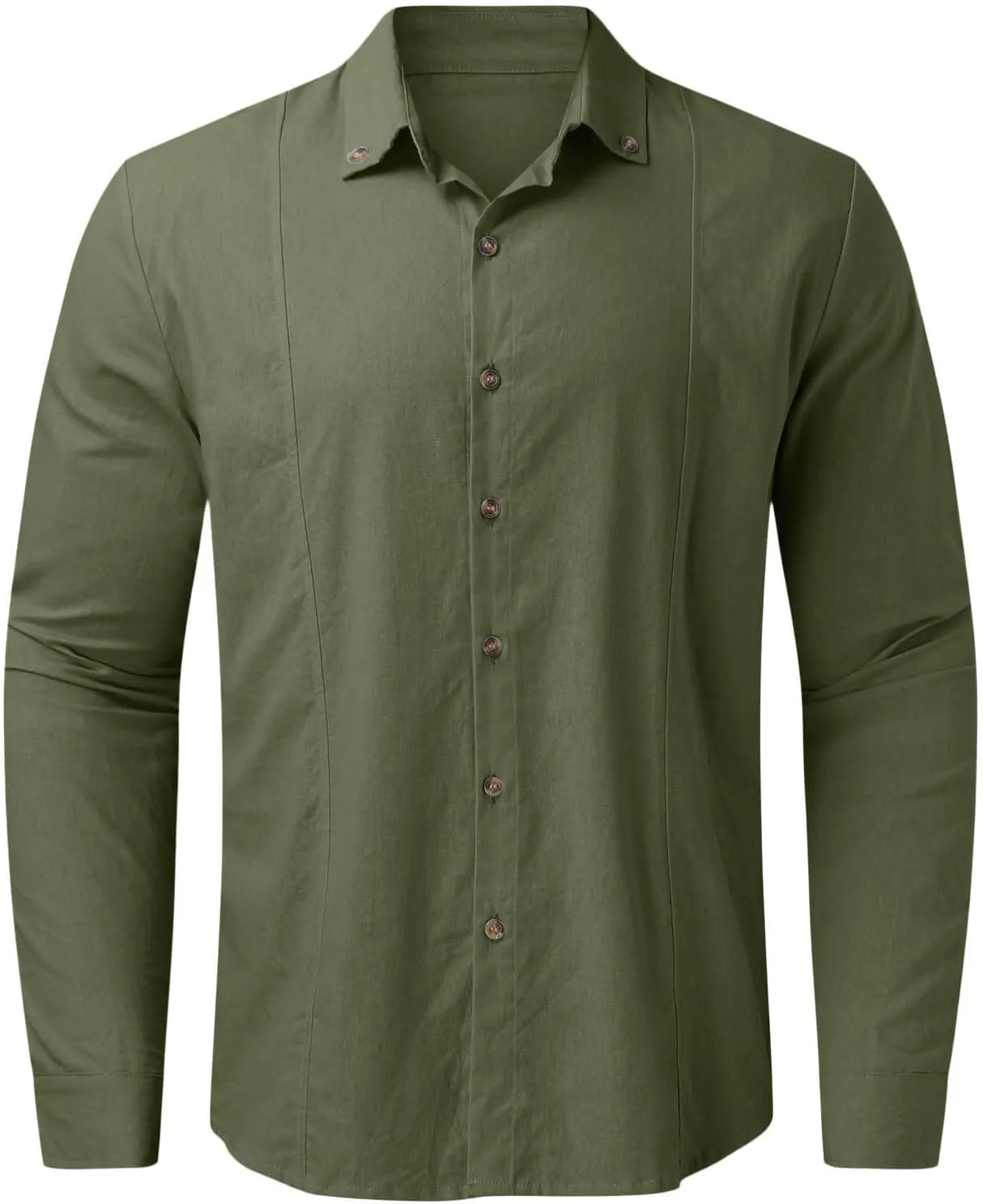 Men's Cuban Guayabera Linen Shirts Long Sleeve Casual Button Down Shirt Classic Fit Solid Collared Basic Beach Tops