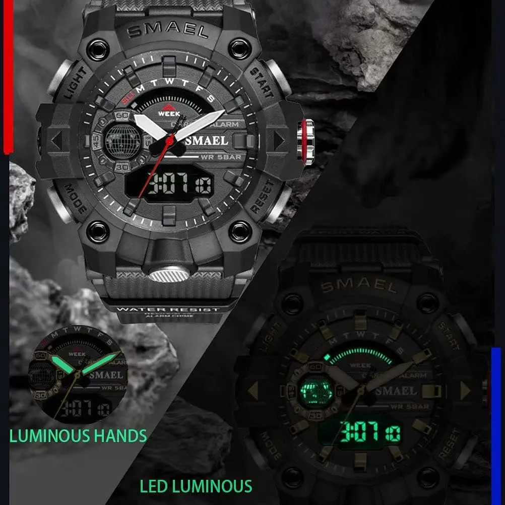 Men's Digital Sports Watch Military Outdoor Waterproof Chronograph Watches Big Wrist with Alarm Date Multifunction LED Stopwatch