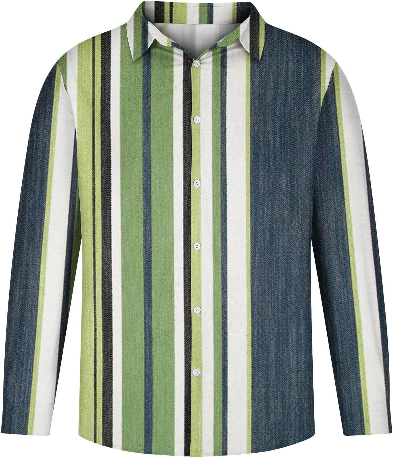 Mens Dress Shirts Long Sleeve Striped Print Collared Shirts Casual Slim Fit Lightweight Button T-Shirts Work Tops