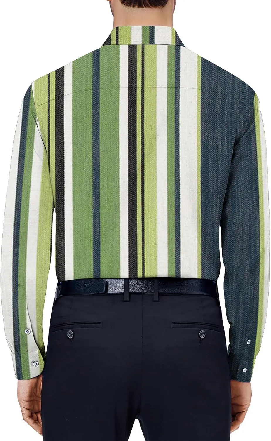Mens Dress Shirts Long Sleeve Striped Print Collared Shirts Casual Slim Fit Lightweight Button T-Shirts Work Tops
