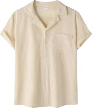 Mens Dress Shirts Men's Linen Shirts Short Sleeve Summer Casual Button Down Shirt for Men Beach Wedding T-Shirts