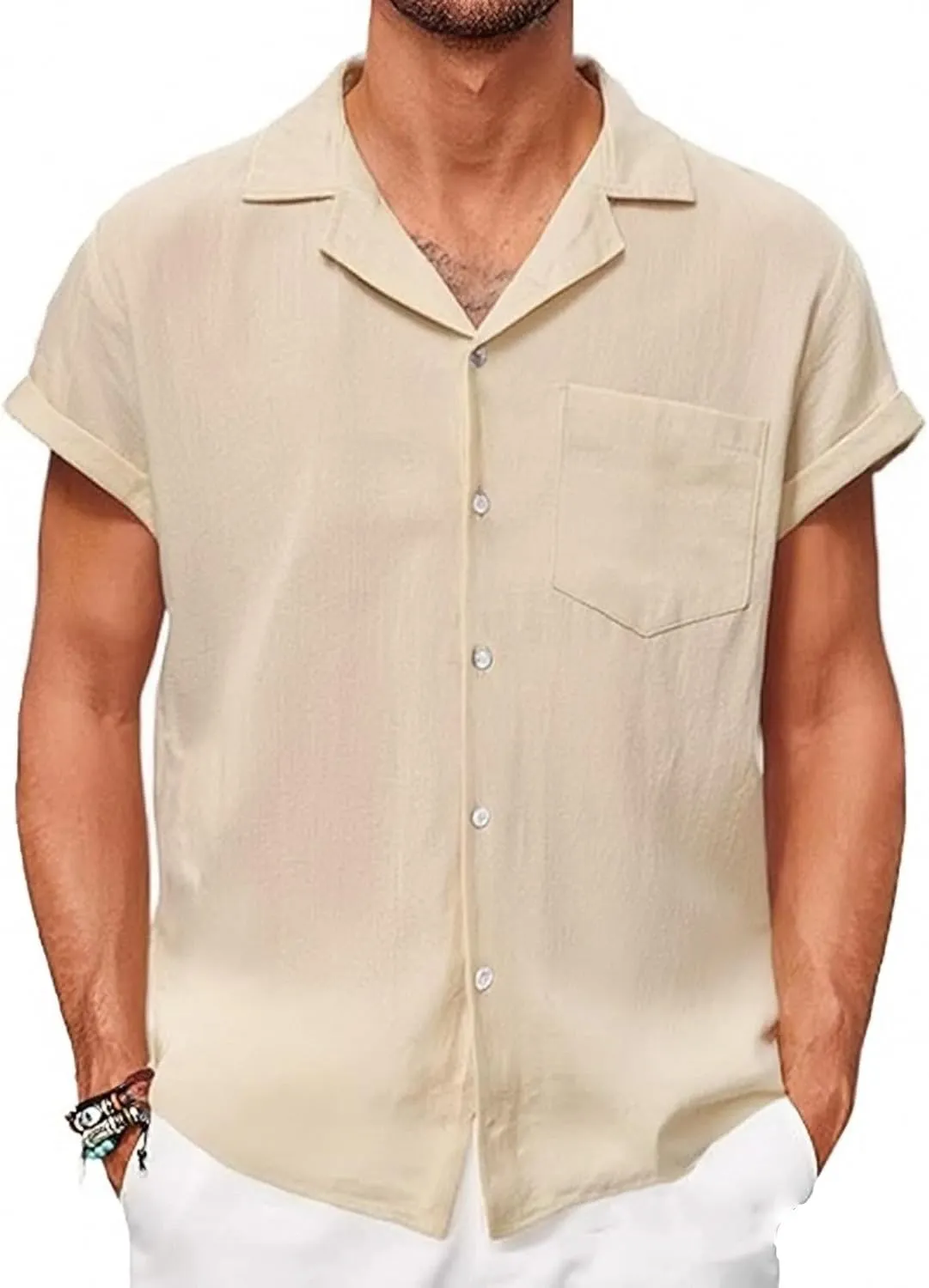 Mens Dress Shirts Men's Linen Shirts Short Sleeve Summer Casual Button Down Shirt for Men Beach Wedding T-Shirts