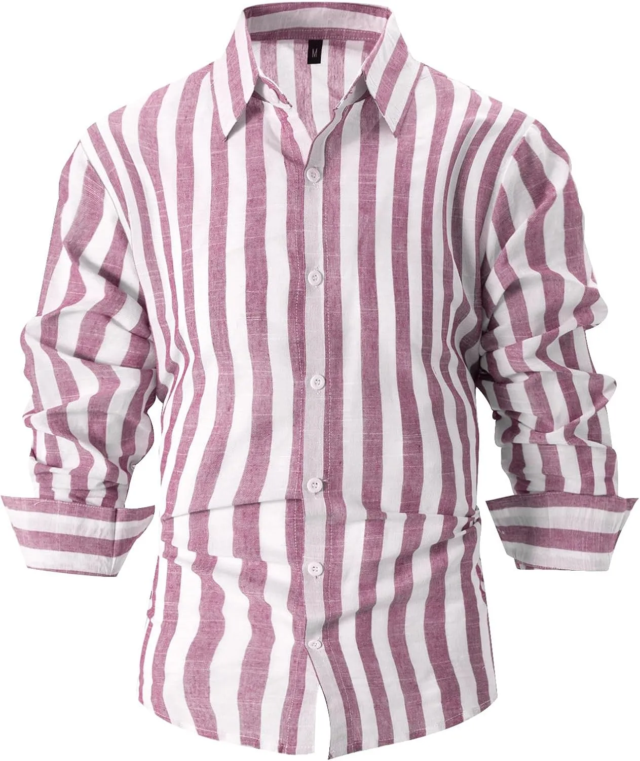 Mens Loose Linen Shirts Button Down Long Sleeve Striped Dress Shirts Spring Summer Casual T Shirts Lightweight Cozy