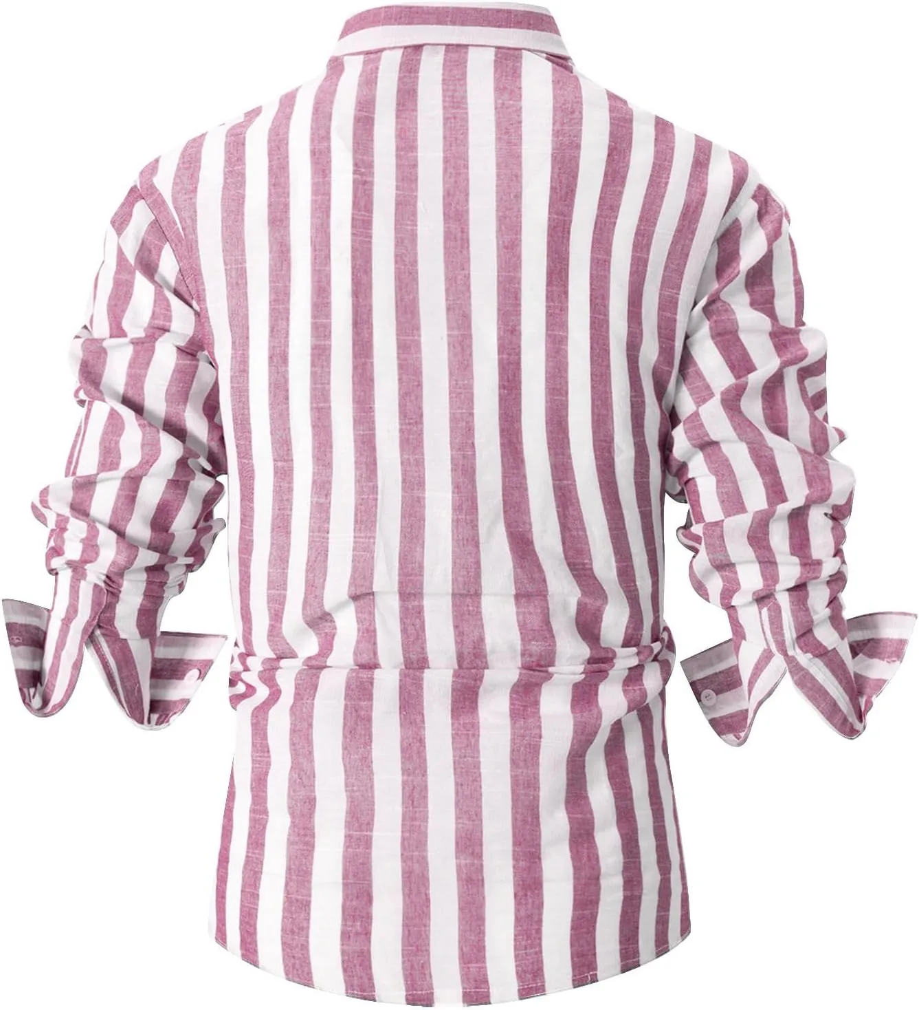 Mens Loose Linen Shirts Button Down Long Sleeve Striped Dress Shirts Spring Summer Casual T Shirts Lightweight Cozy