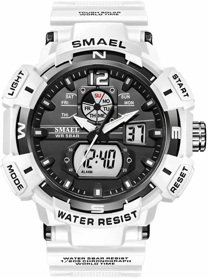 Men's Military Watch Outdoor Sports Waterproof Digital White Watches Big Wrist with Alarm Date Multifunction LED Stopwatch