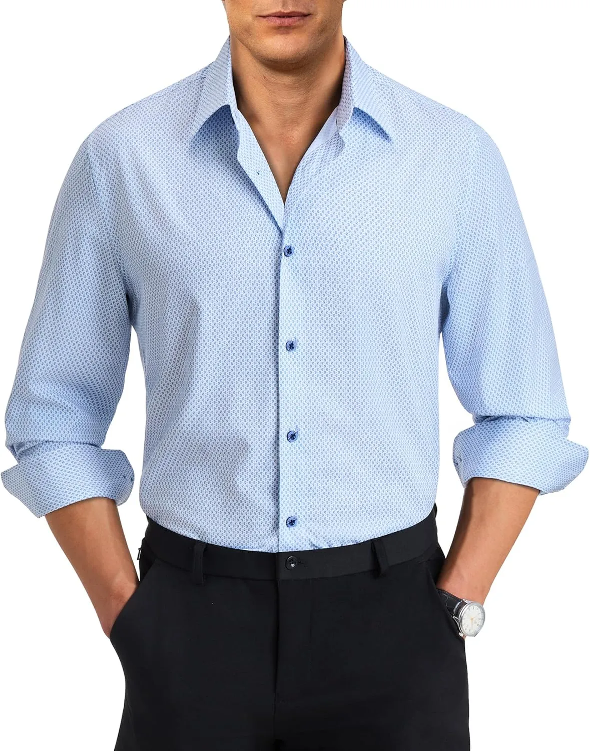 Mens Printed Dress Shirts Button Down Long Sleeve Dress Shirts for Men Regular Fit Casual Formal Business Shirts
