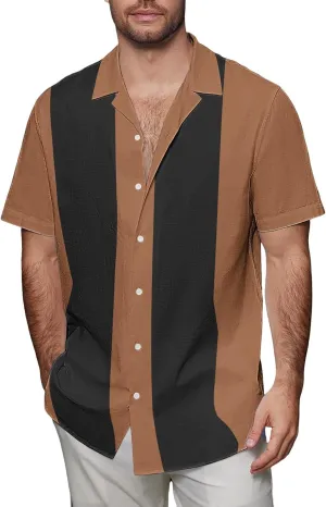 Men's Shirts Mens Summer Striped Shirts Flip Island Print Collar Down Men's Short Sleeve Aloha Holiday Casual Cuban