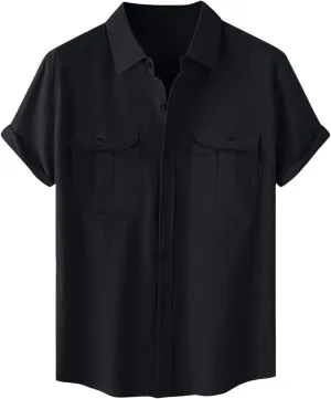 Mens Short Sleeve Button Down Shirts Casual Linen Shirts for Men Soft Beach Shirt Vacation Clothing Hawaiian Shirts