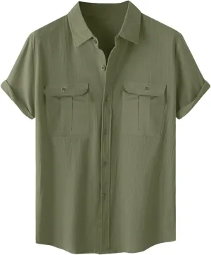Mens Short Sleeve Button Down Shirts Casual Linen Shirts for Men Soft Beach Shirt Vacation Clothing Hawaiian Shirts