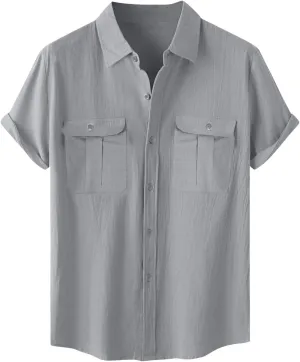 Mens Short Sleeve Button Down Shirts Casual Linen Shirts for Men Soft Beach Shirt Vacation Clothing Hawaiian Shirts