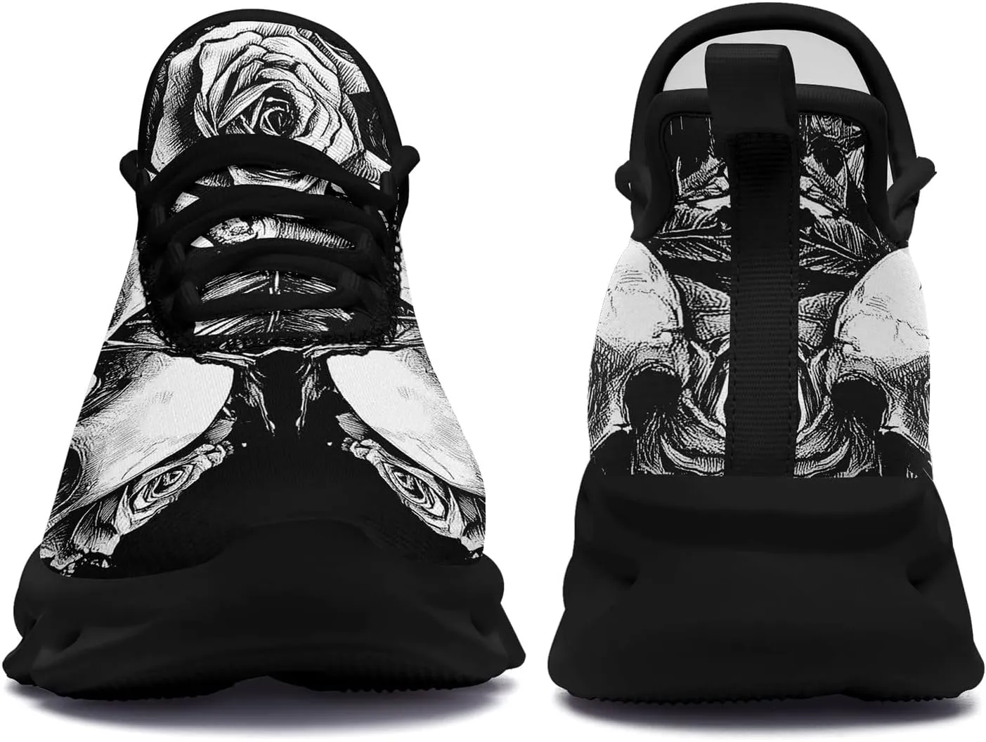 Men's Skull Running Shoes Athletic Sneakers Breathable Gym Slip-on Shoes Lightweight Cushion Sports Walking Shoes