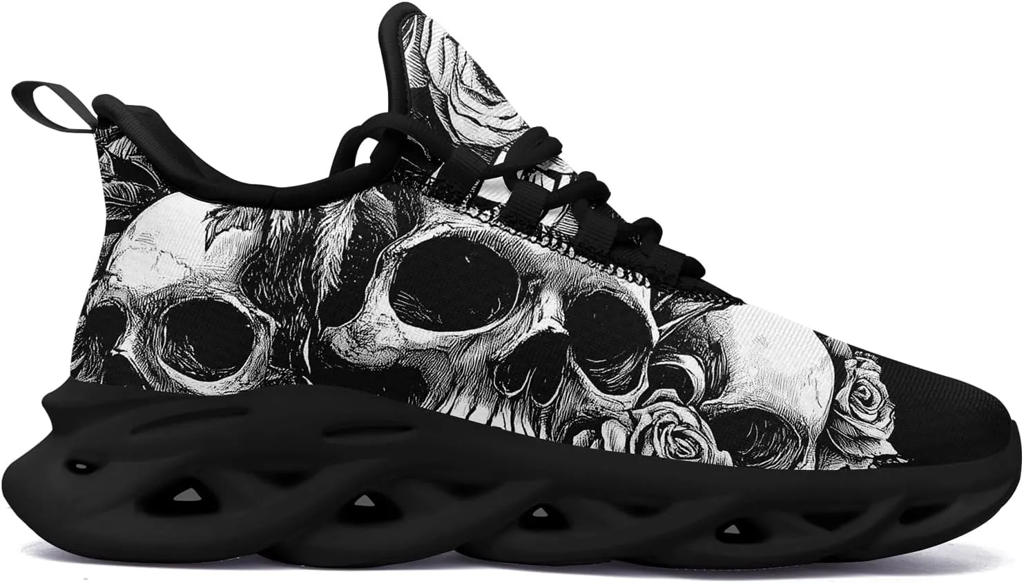Men's Skull Running Shoes Athletic Sneakers Breathable Gym Slip-on Shoes Lightweight Cushion Sports Walking Shoes