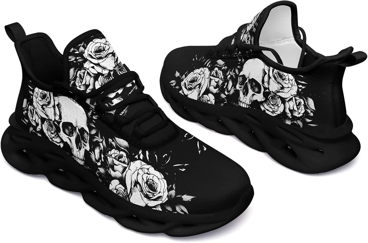 Men's Skull Running Shoes Athletic Sneakers Breathable Gym Slip-on Shoes Lightweight Cushion Sports Walking Shoes