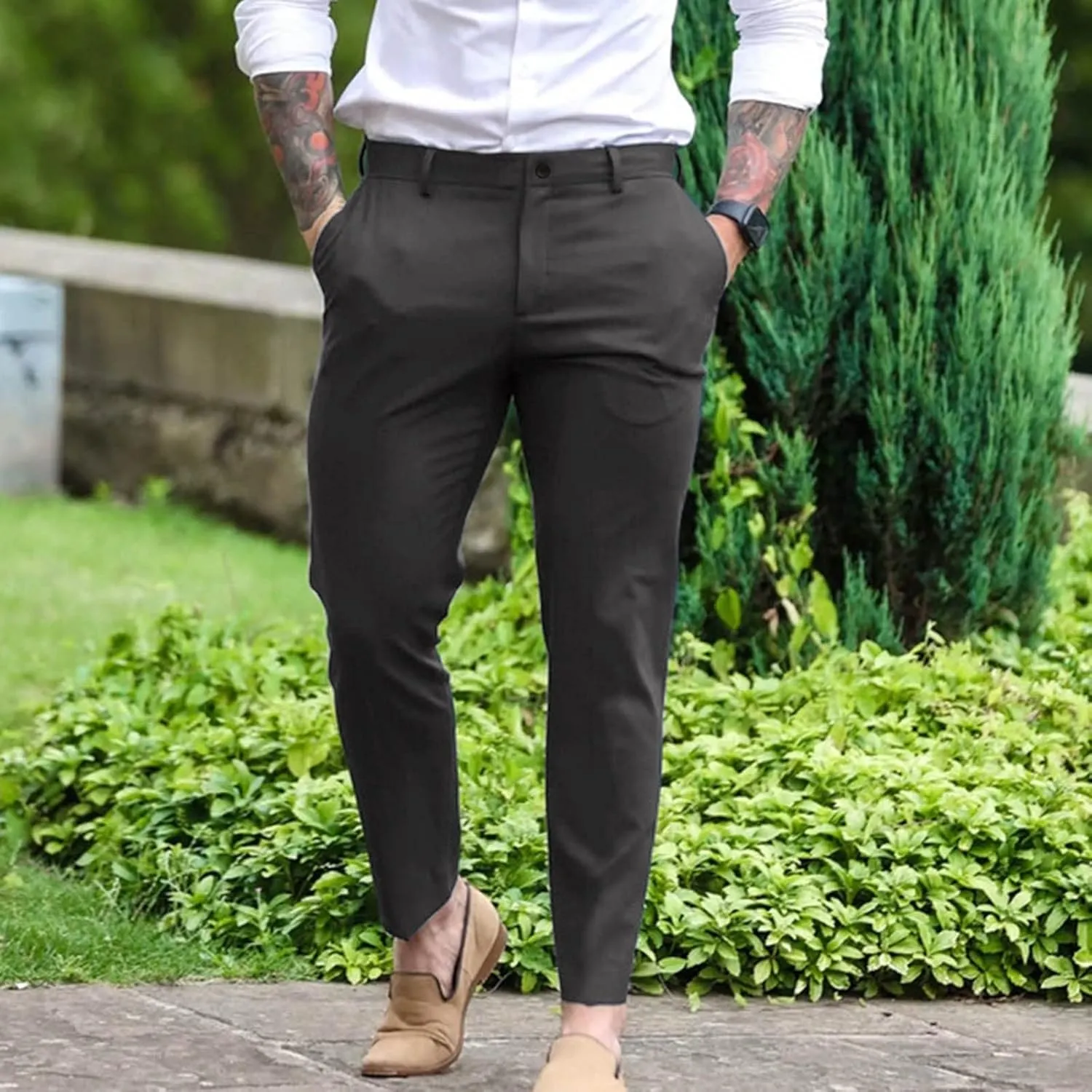 Mens Slim Fit Dress Pants Casual Business Work Skinny Stretch Golf Pants Breathable Flat-Front Chino Pant Tapered Suit Pants